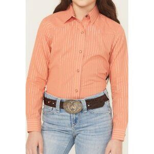 Cruel Girl's Long Sleeve Stripe Snap Western Shirt Coral